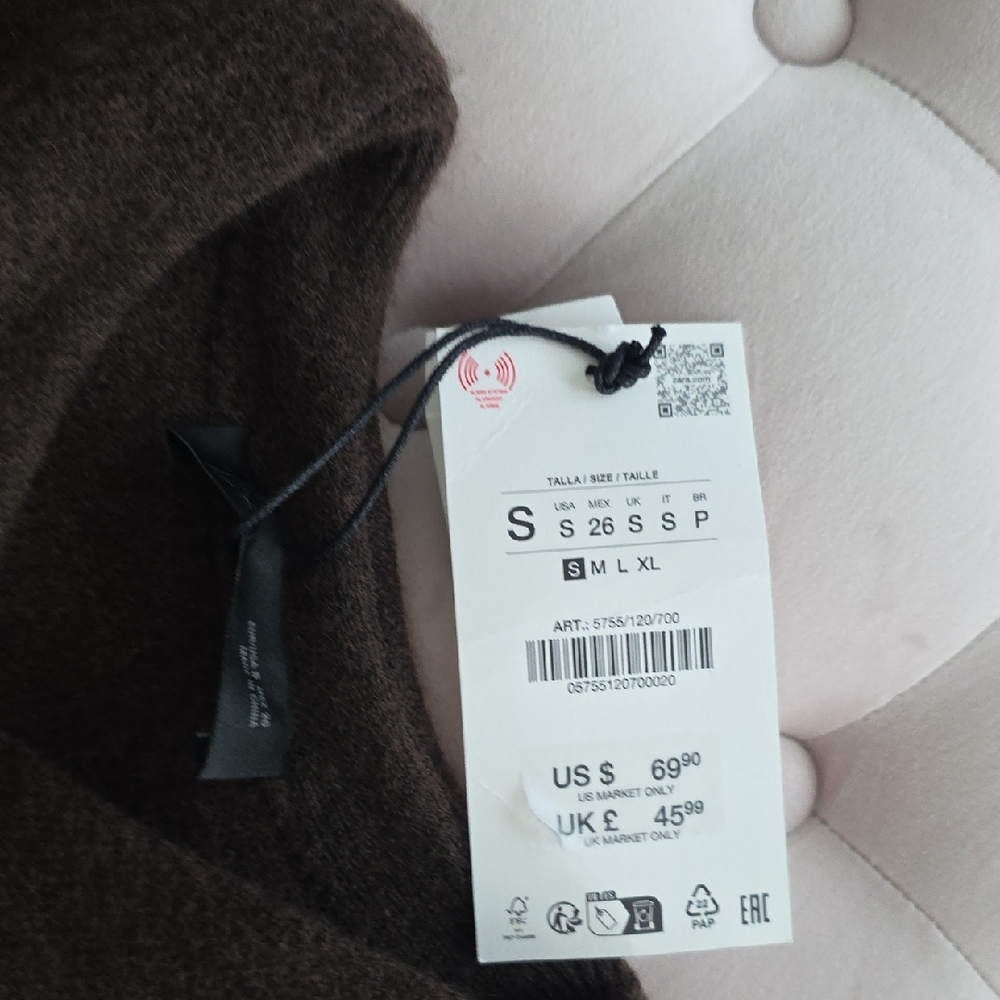 Zara Brown Jacket with Faux Fur Trim Sz S - Picture 3 of 5